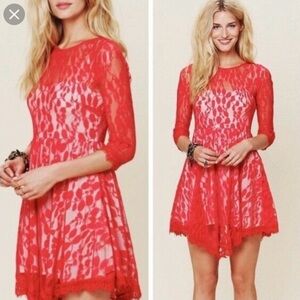 Free People Red Lace Dress 6